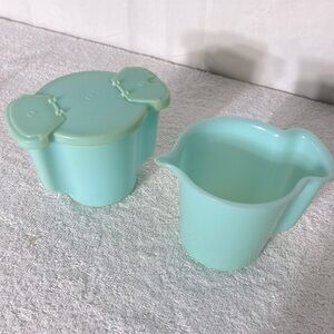 Vintage Tupperware Turquoise Creamer & Sugar Bowl Set